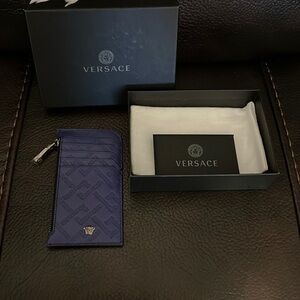 Versace la greeca medusa logo leather zip up card holder wallet